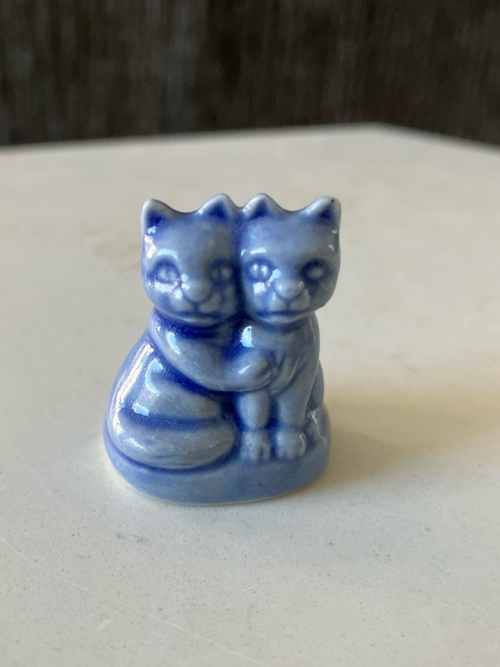 Vintage Wade Whimsies Ceramic Blue Mother Cat & Kitten Figurine 1.25” Tall
